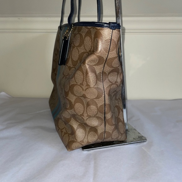 Coach Varsity Stripe City Zip Tote Signature Midnight/Light Blue Stripe … - Picture 3 of 8